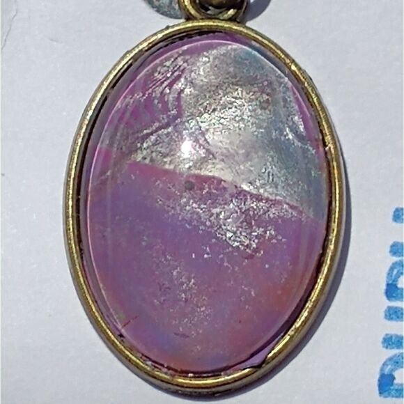 Handmade Purple Necklace 1" Oval Pendant  20 in bronze plated Chain - Picture 1 of 10